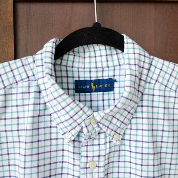 Ralph Lauren Classic Fit Short Sleeve Button-Down Shirt – Blue & Green Check - Picture 2 of 2